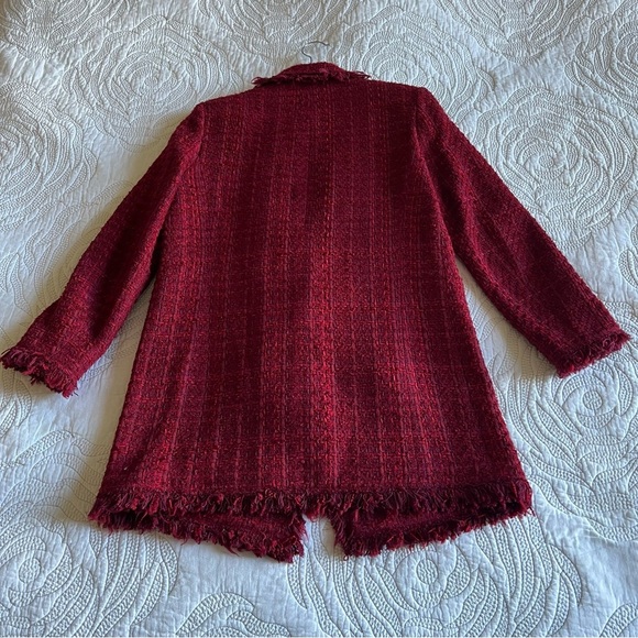 Zara - Frayed Jacket With Embellished Buttons - Red - Picture 9 of 12